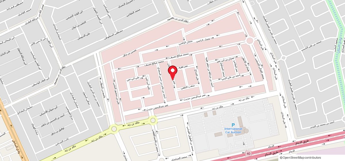 خريطة شوارع حي الرمال بالرياض، مع علامة على شارع عمر جان