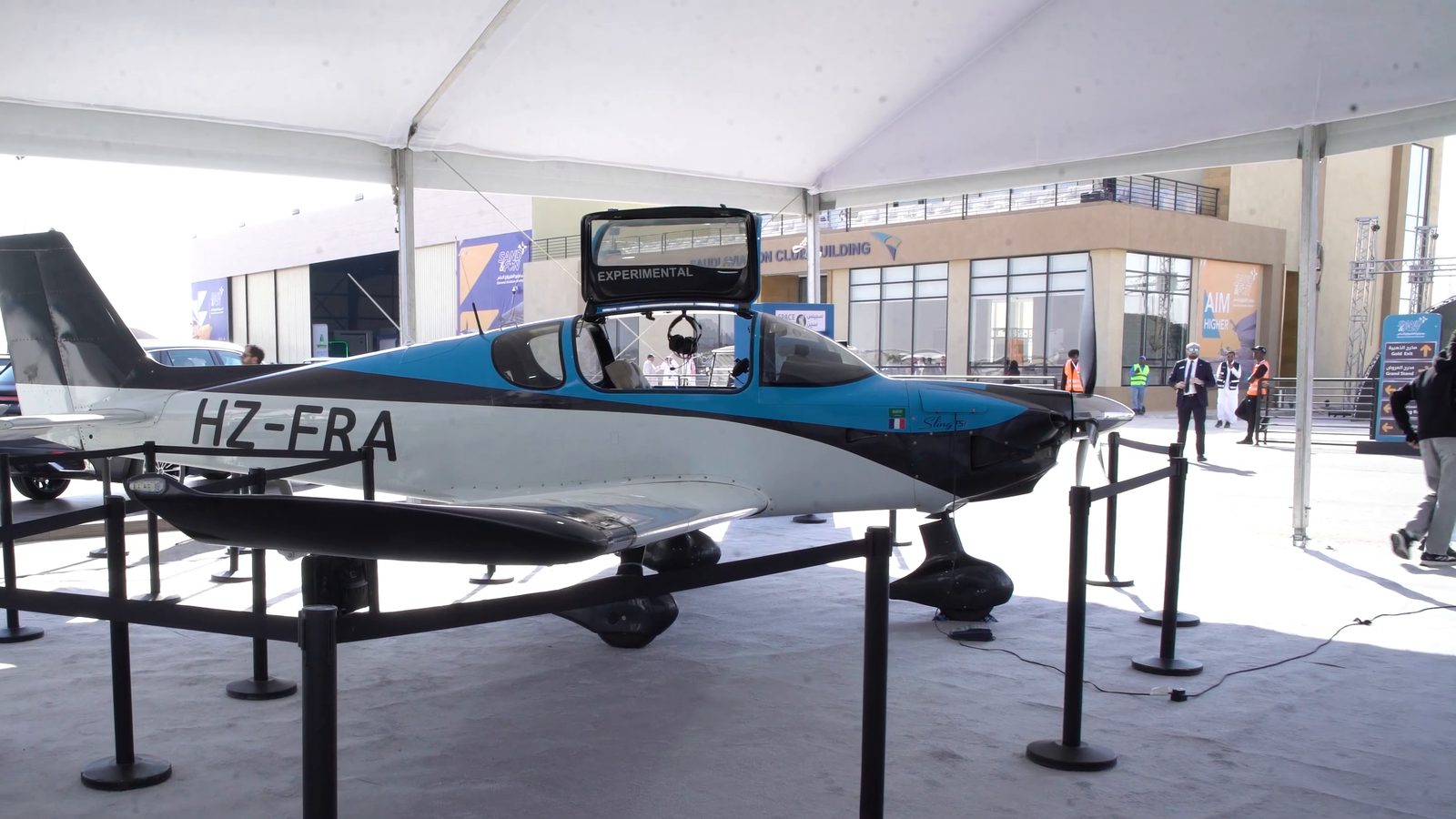 HZ-FRA on display at the SpaceSeen stand, Sand & Fun Saudi General Aviation Airshow 2025